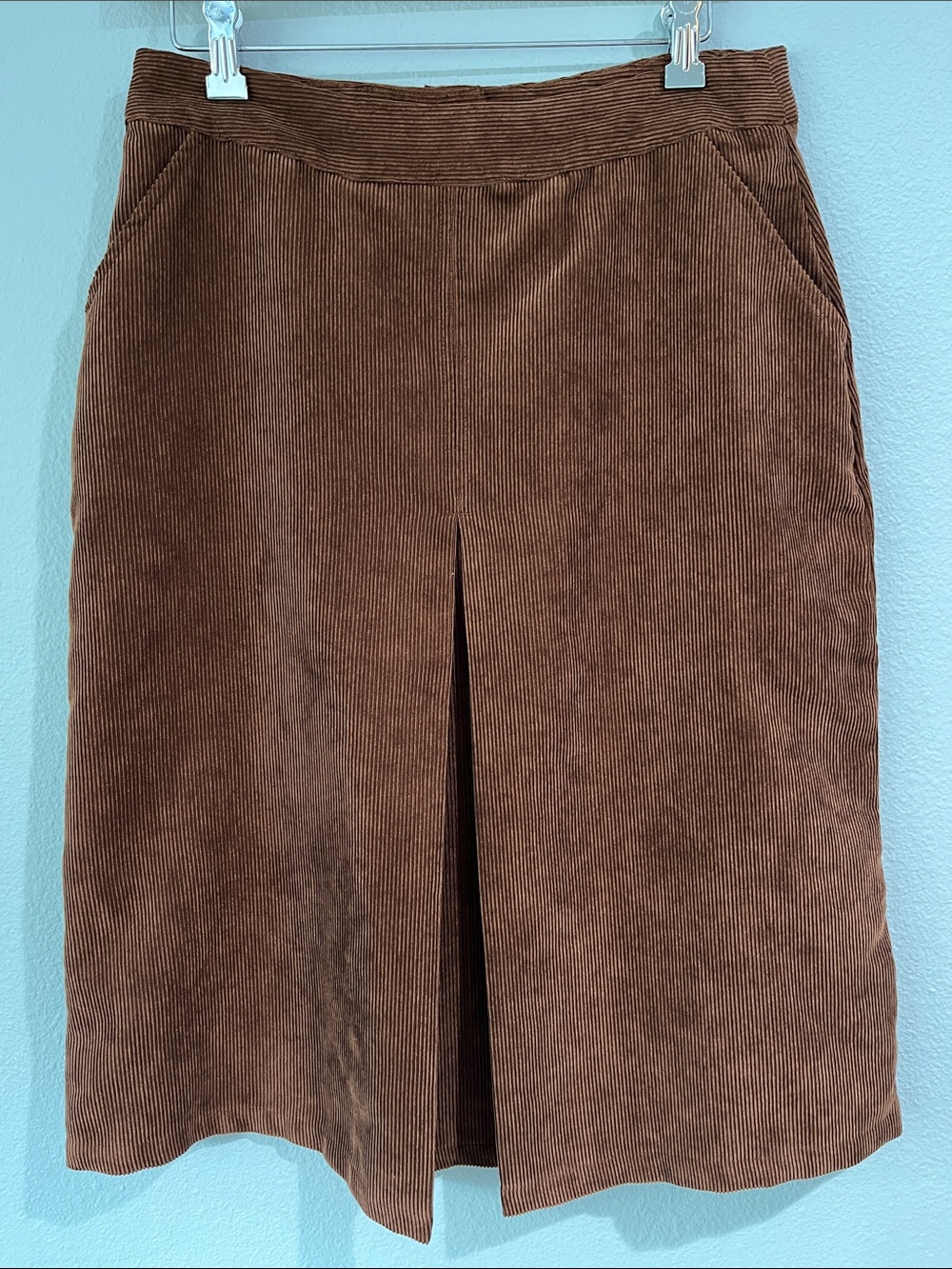 Christopher Banks 4P Brown Corduroy Knee-Length Skirt with Front Pleat
